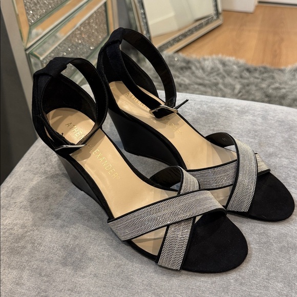Athena Alexander Black and Silver Wedge Sandals - Picture 5 of 13